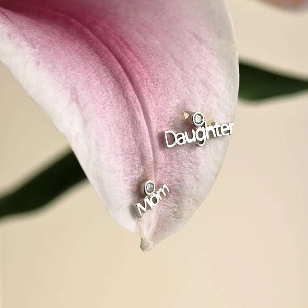 Silver Zircon Round Cut Mom And Daughter Ear Studs