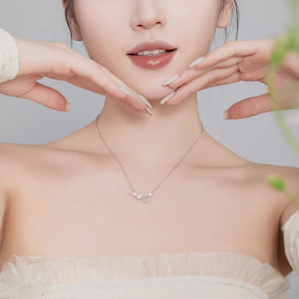 Silver Zircon Baguette Cut Multi Shape Bar Necklace