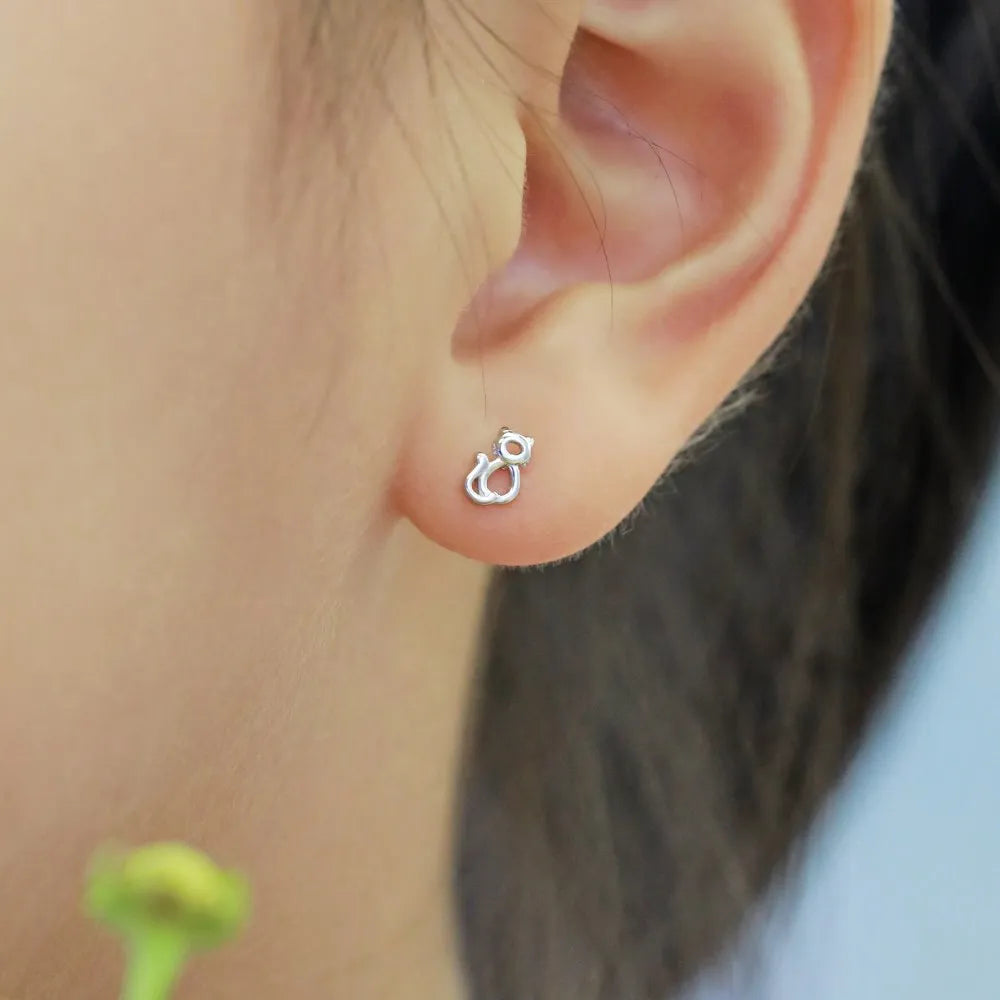 Silver Hollow Cat Ear Studs