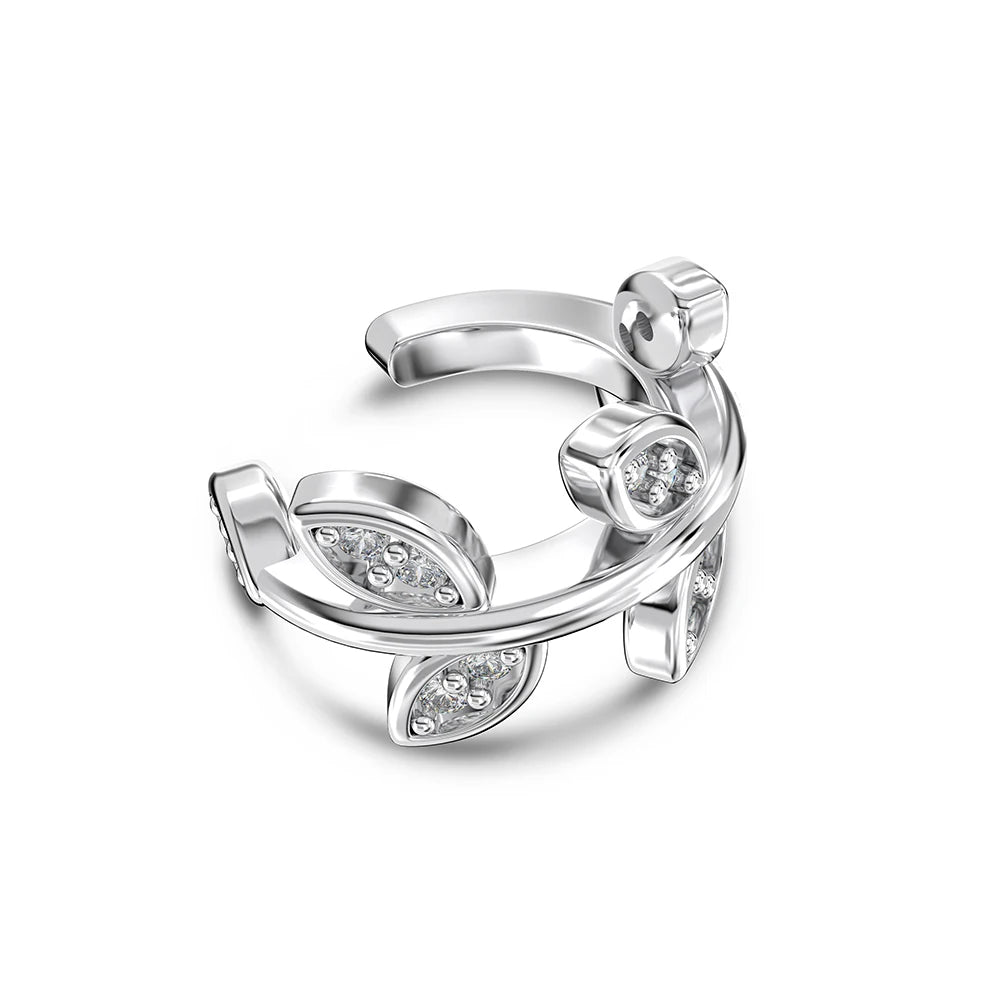 Silver Zircon Round Cut Leaf Ear Cuffs