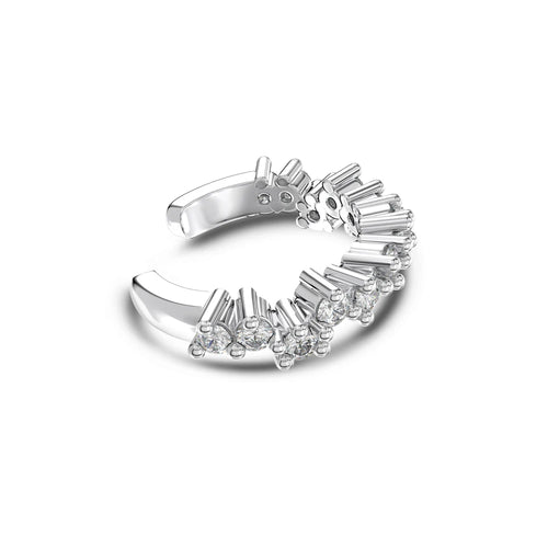 Silver Zircon Round Cut Inlaid Ear Cuffs