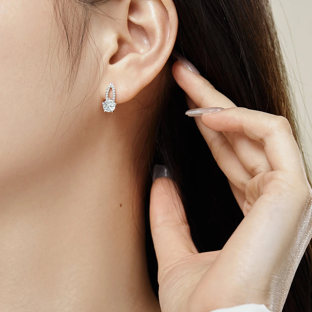 Silver Zircon Round Cut Leaf Huggie Earrings