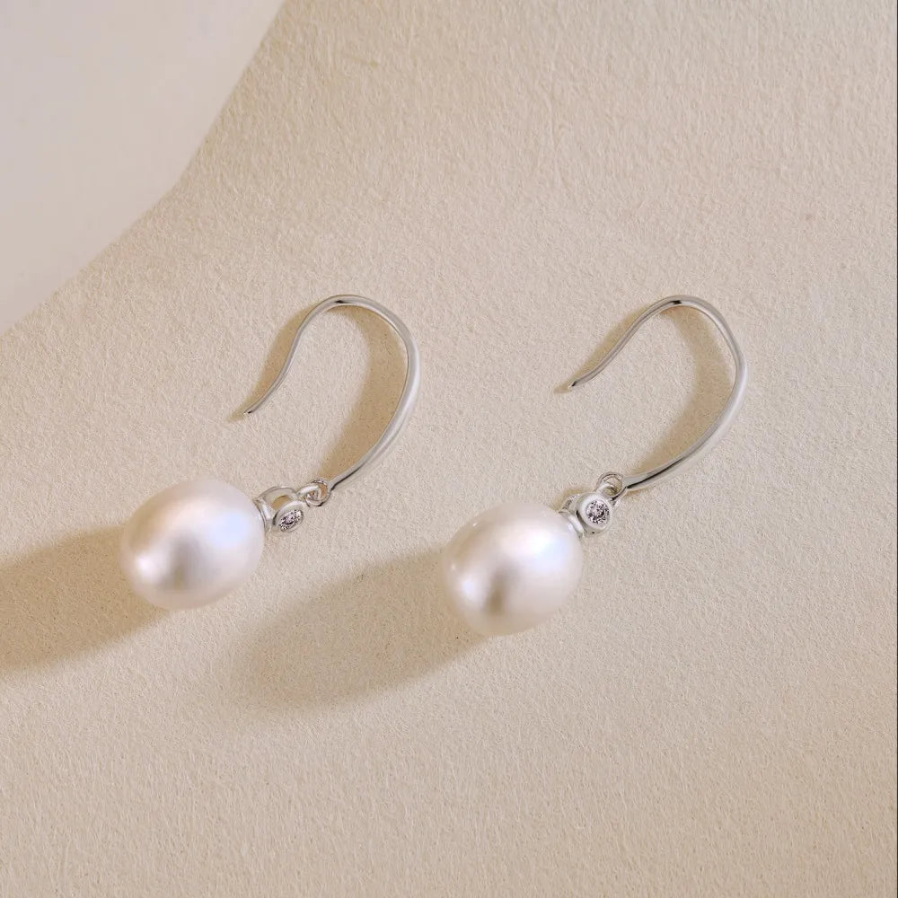 Silver Pearl Hook Drop Earrings