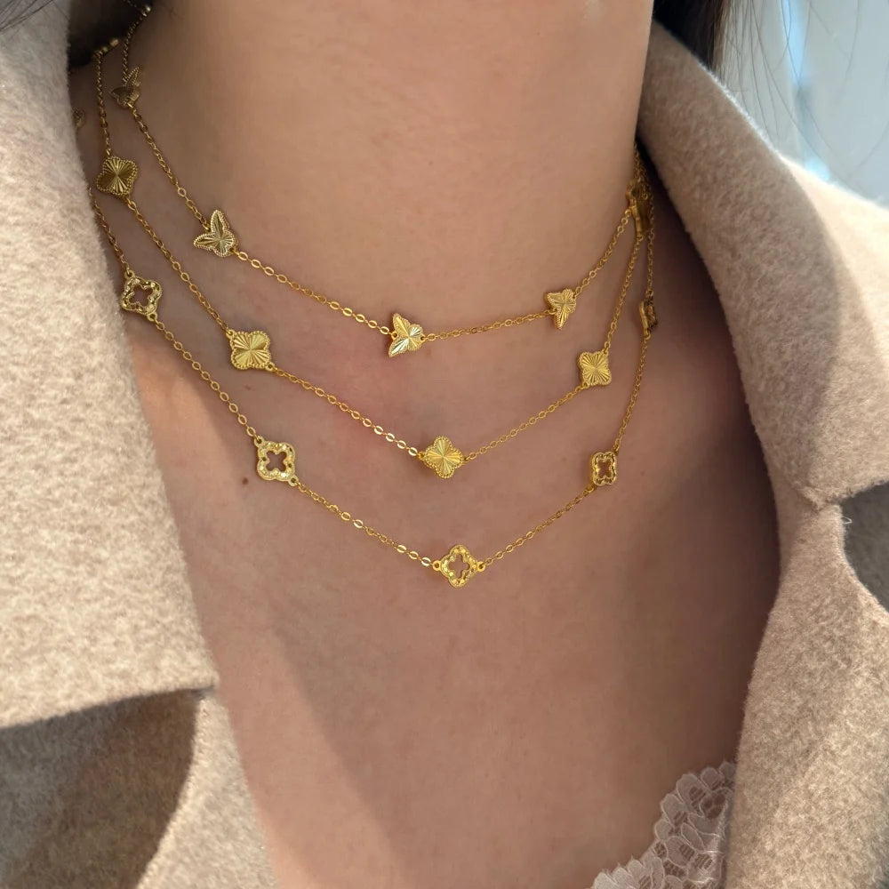 Silver Small Layered Clover Chain Necklace