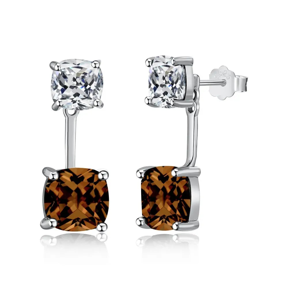 Silver Zircon Cushion Square Cut Stacked Ear Studs