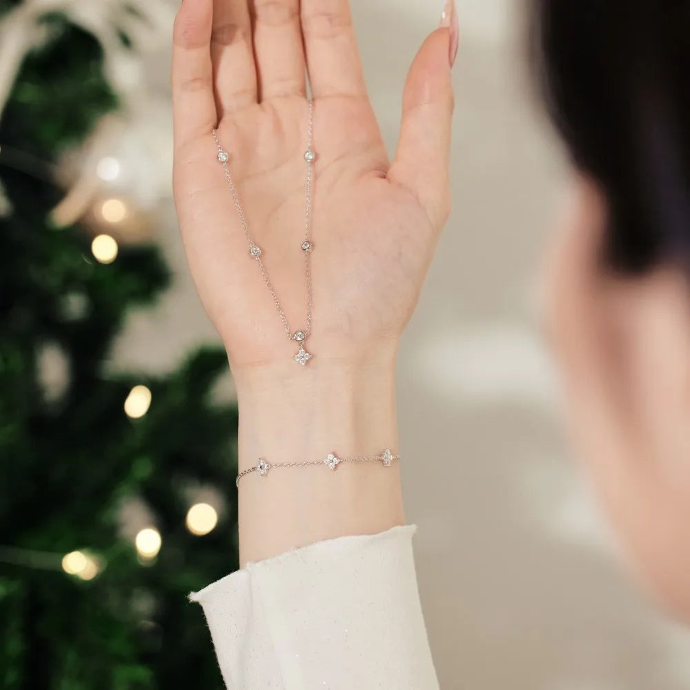 Silver Zircon Round Cut Star Pendant Necklace