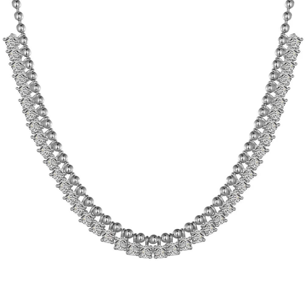 Silver Zircon Round Cut Gypsophila Tassel Chain Necklace