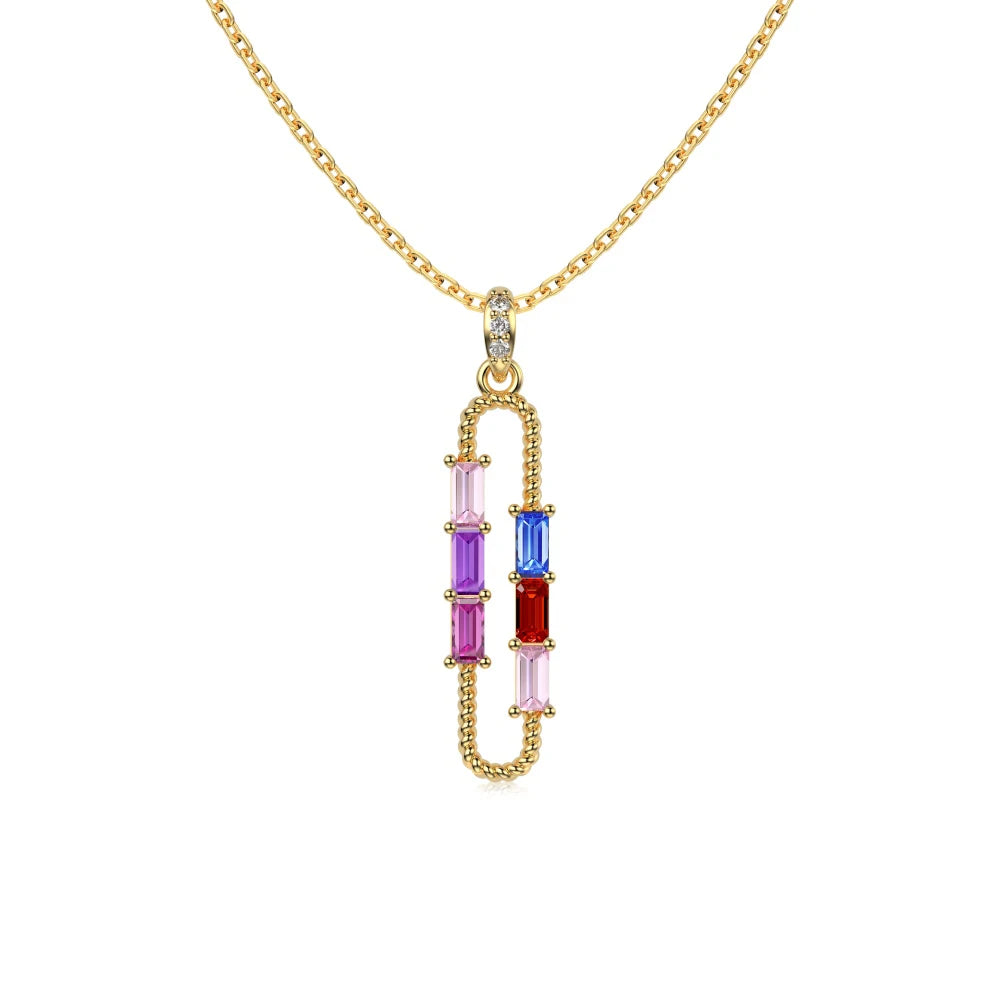 Silver Zircon Baguette Cut Paper Clip Bar Necklace