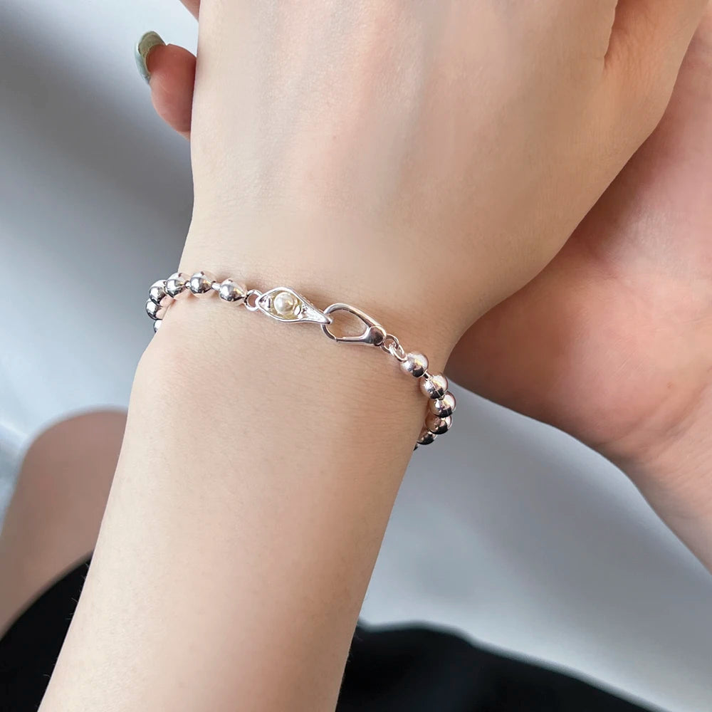 Silver Layered Bangles Beaded Bracelet
