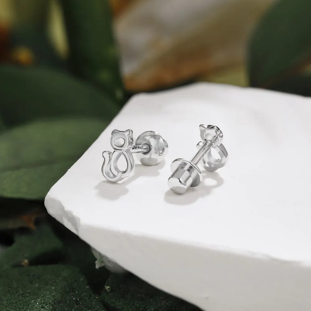 Silver Hollow Cat Ear Studs