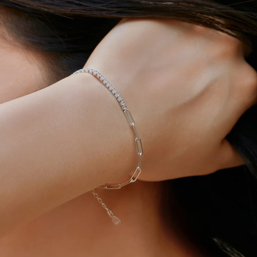 Silver Zircon Round Cut Chain Tennis Bracelet