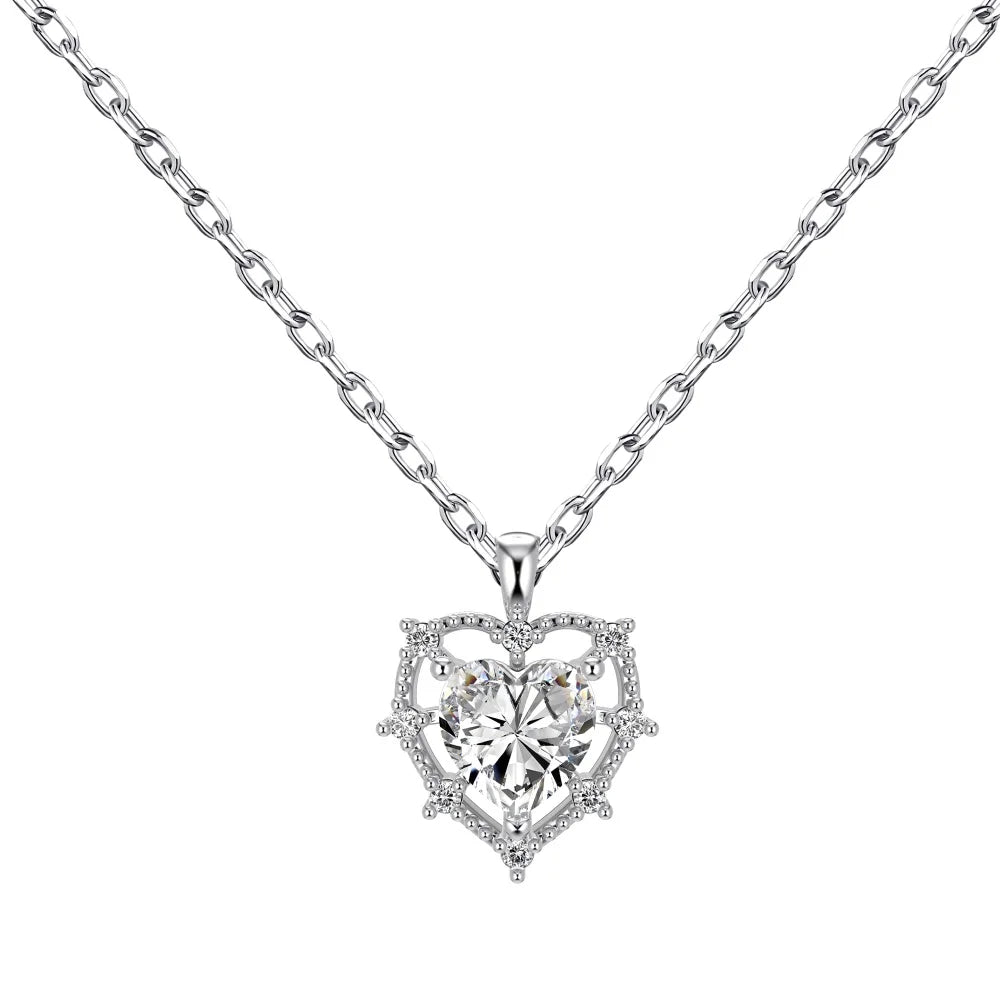 Silver Zircon Heart Cut Multi Layer Pendant Necklace