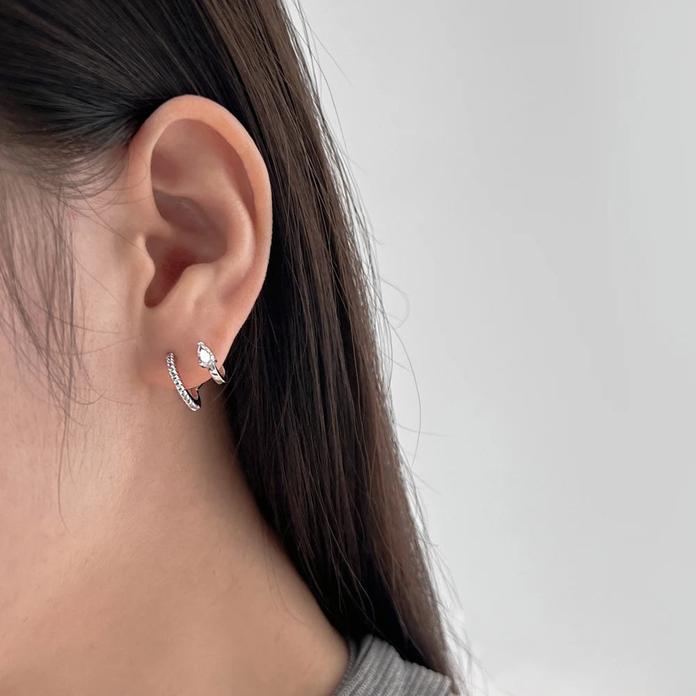 Silver Zircon Pear Cut Inlaid Double Layer Ear Hoops