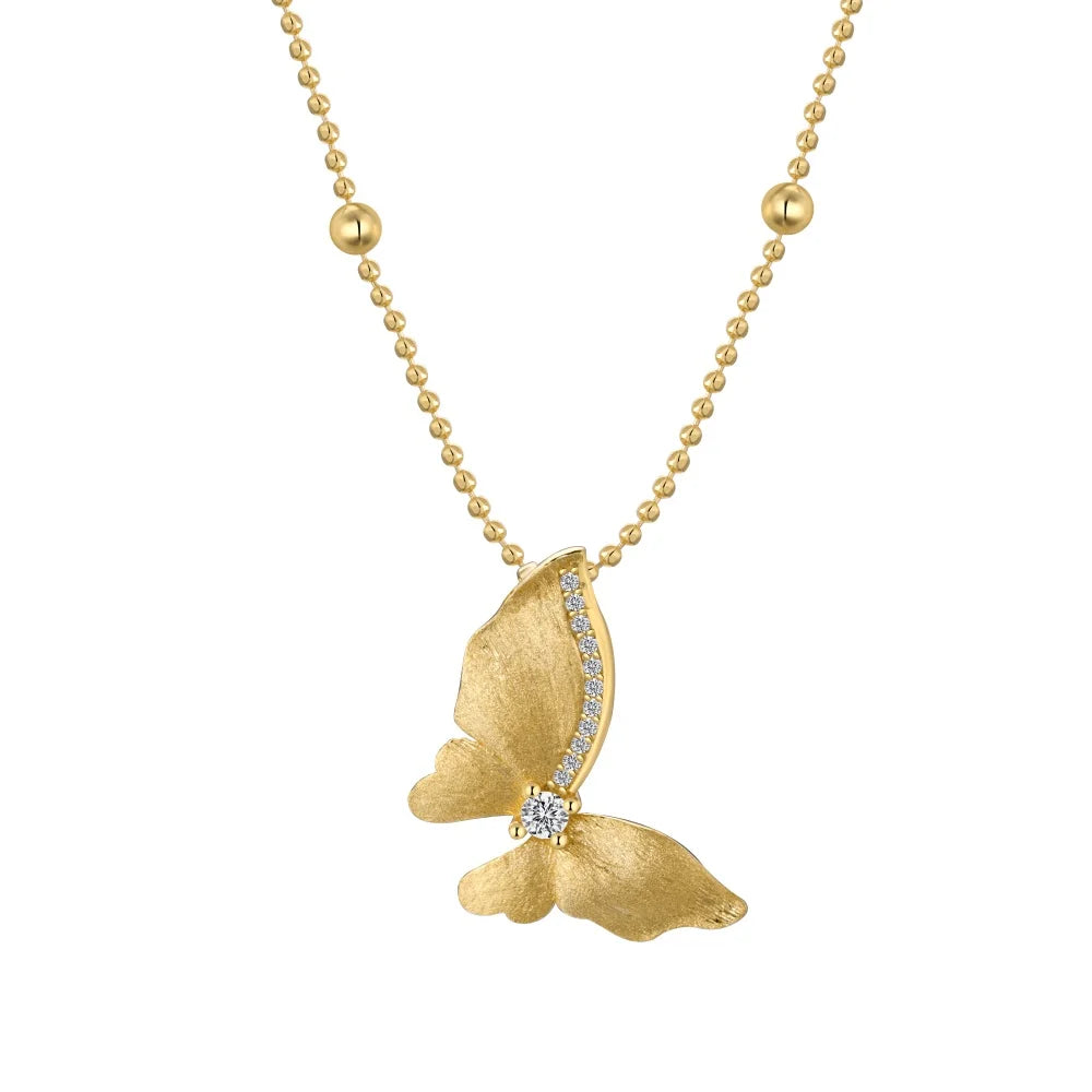 Silver Zircon Round Cut Butterfly Beaded Necklace