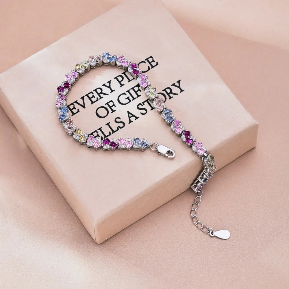 Silver Zircon Tapered Baguette Cut Twisted Multi Shape Tennis Bracelet