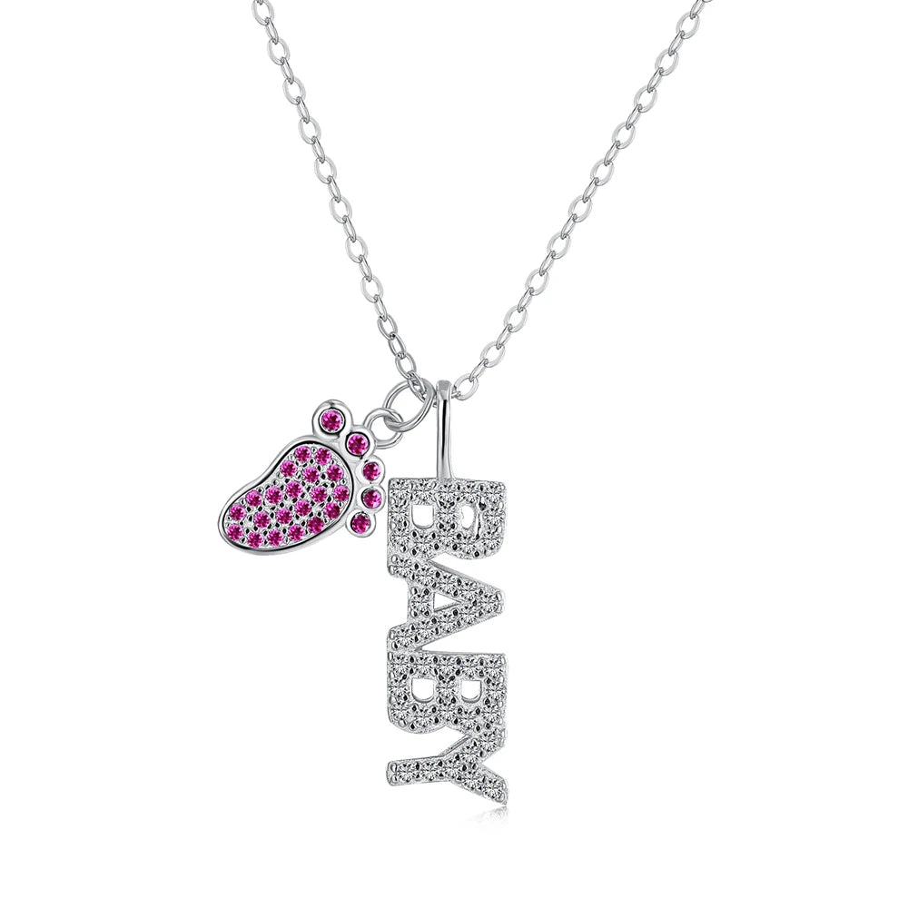 Silver Zircon Round Cut Child Pendant Necklace