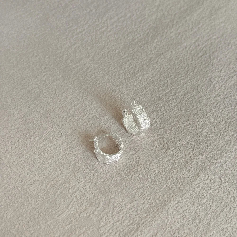 Silver Textured Chunky Huggie Earrings