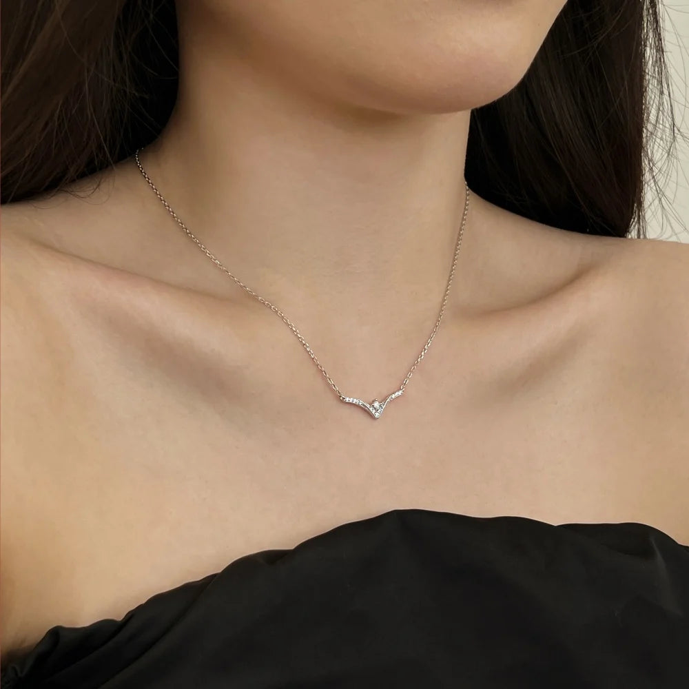 Silver Zircon Princess Cut V Bar Necklace