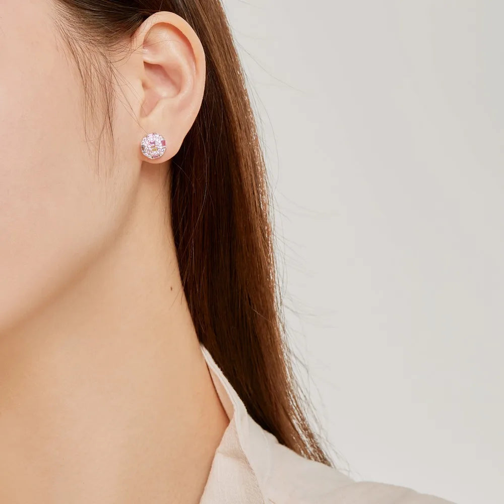 Silver Zircon Baguette Cut Multi Shape Ear Studs