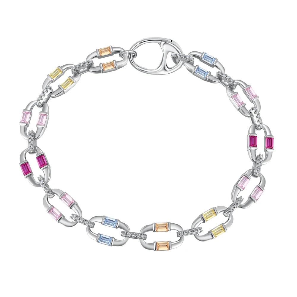 Silver Zircon Baguette Cut Chain Tennis Bracelet