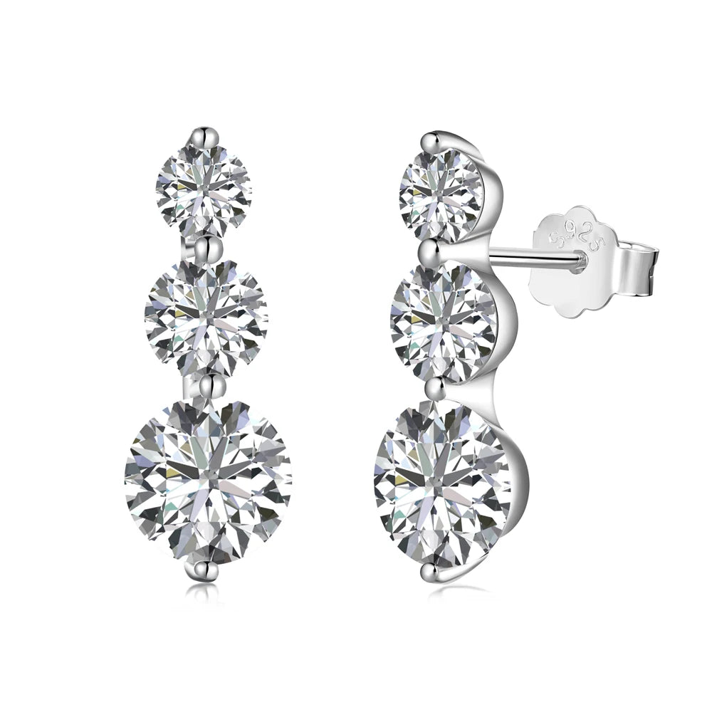 Silver Zircon Round Cut Stacked Ear Studs