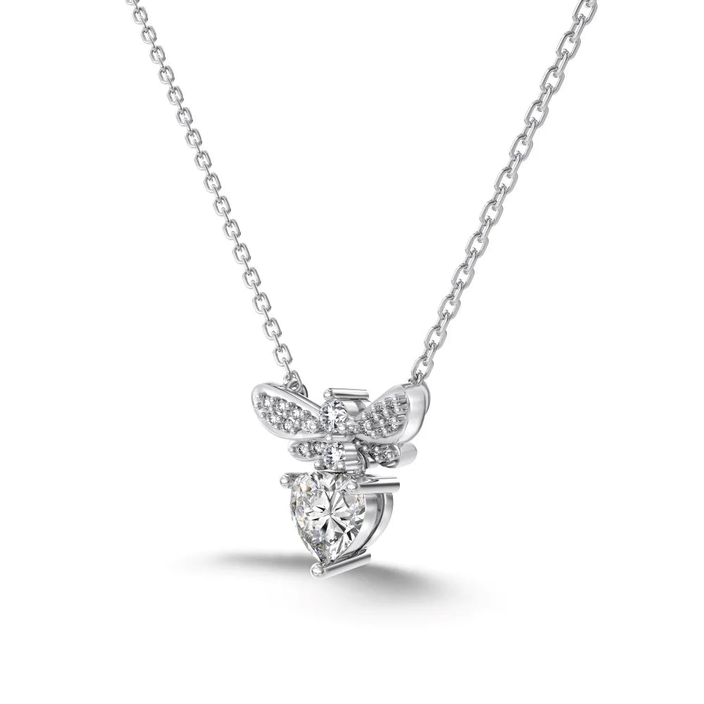 Silver Zircon Heart Cut Bee Pendant Necklace