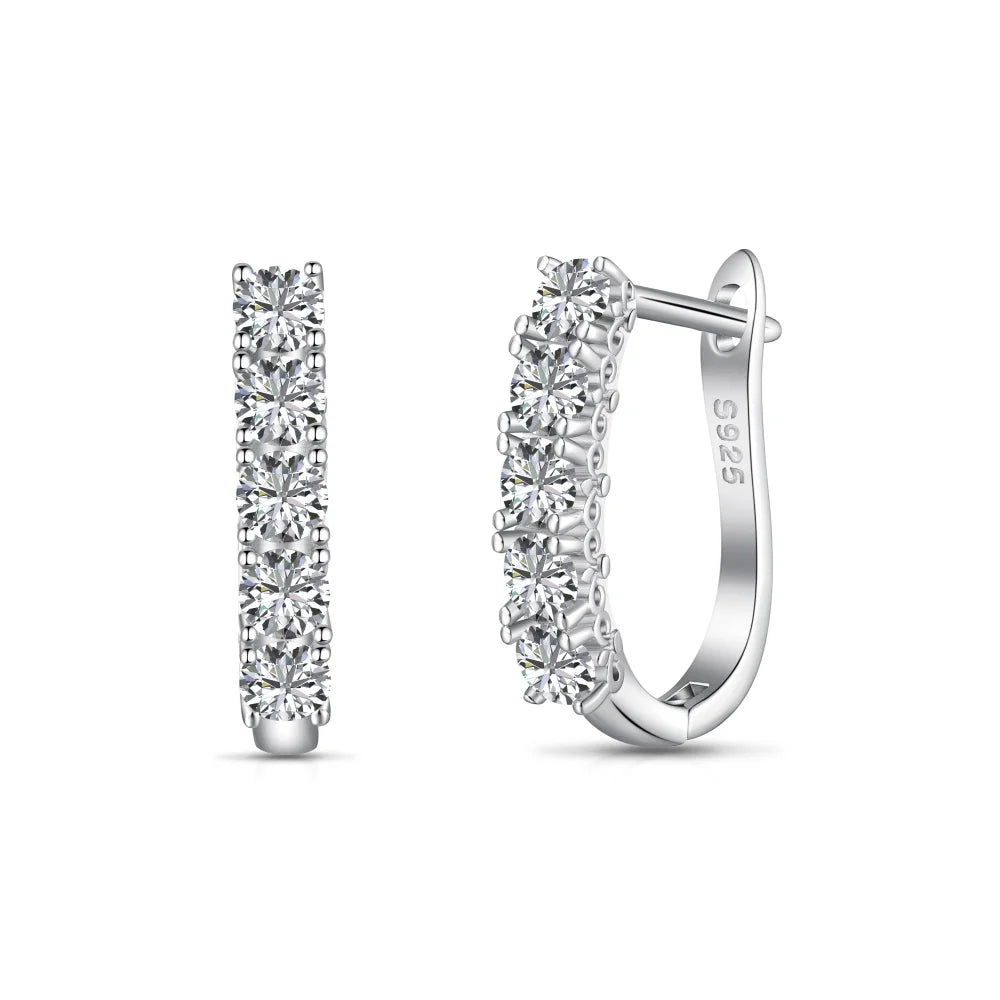 Silver Zircon Round Cut Curved Inlaid Ear Hoops