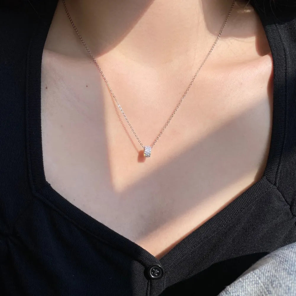 Silver Zircon Round Cut Rolling Pendant Necklace