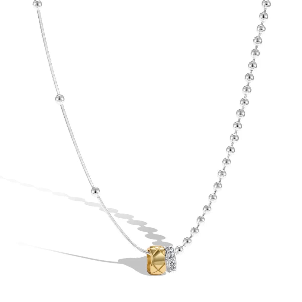 Silver Zircon Round Cut Duel Link Pendant Necklace