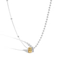 Silver Zircon Round Cut Duel Link Pendant Necklace
