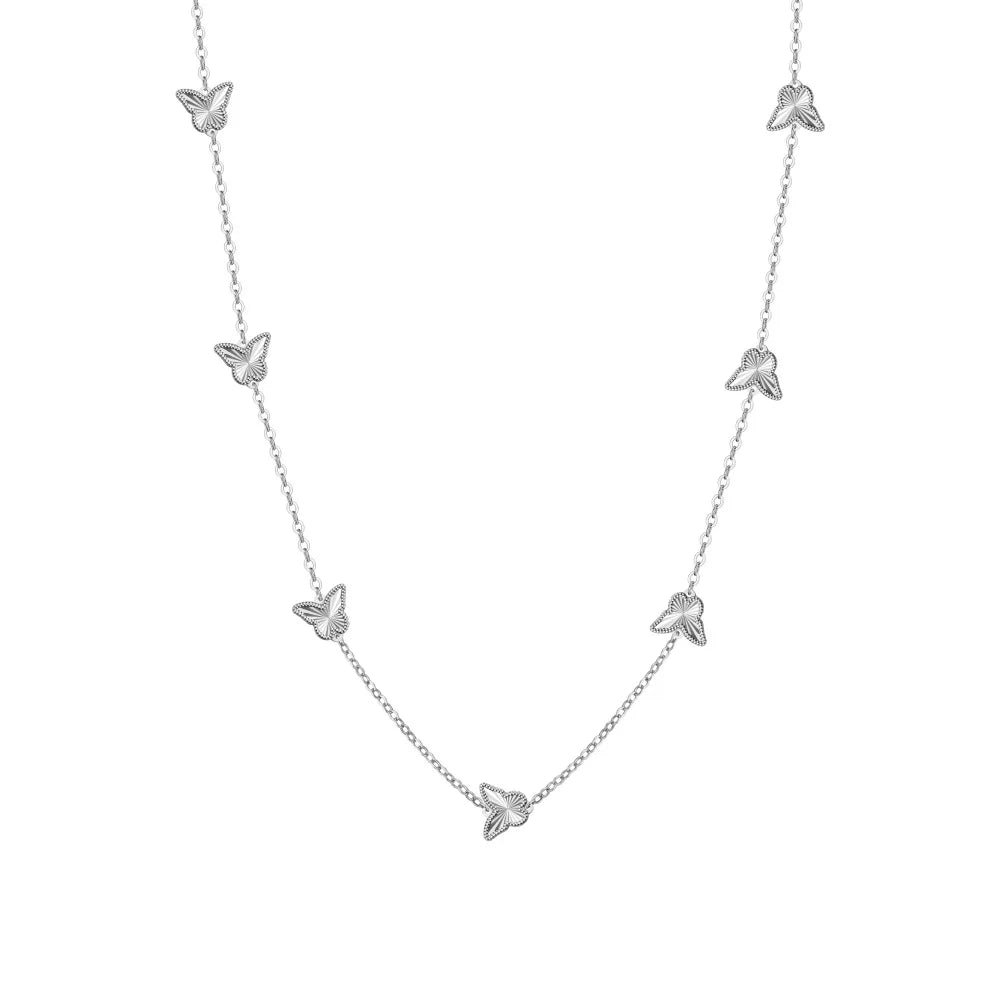 Silver Brushed Layered Butterfly Chain Necklace