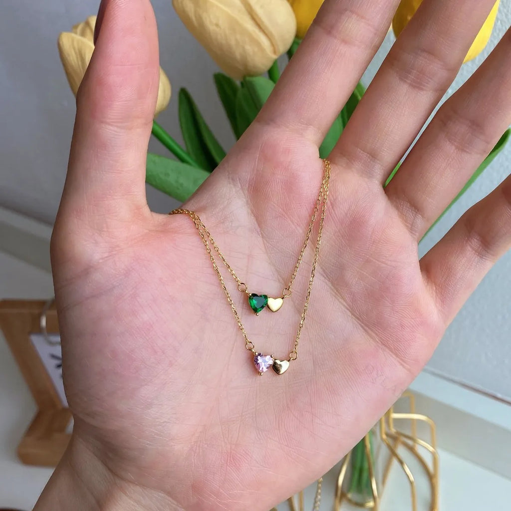 Silver Zircon Heart Cut Love Duel Pendant Necklace