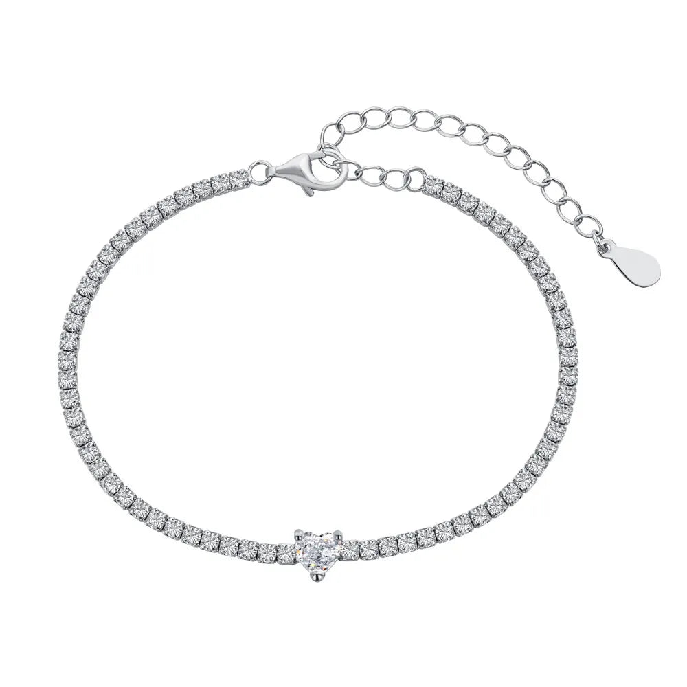 Silver Zircon Heart Cut Classic Tennis Bracelet