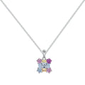 Silver Zircon Princess Cut Inlaid Cube Pendant Necklace