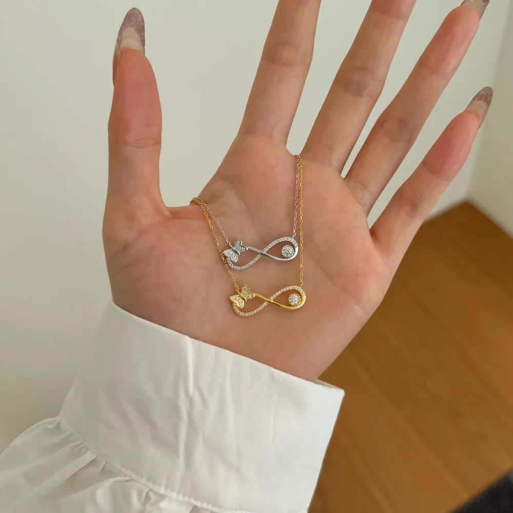 Silver Zircon Round Cut Infinity Bar Necklace