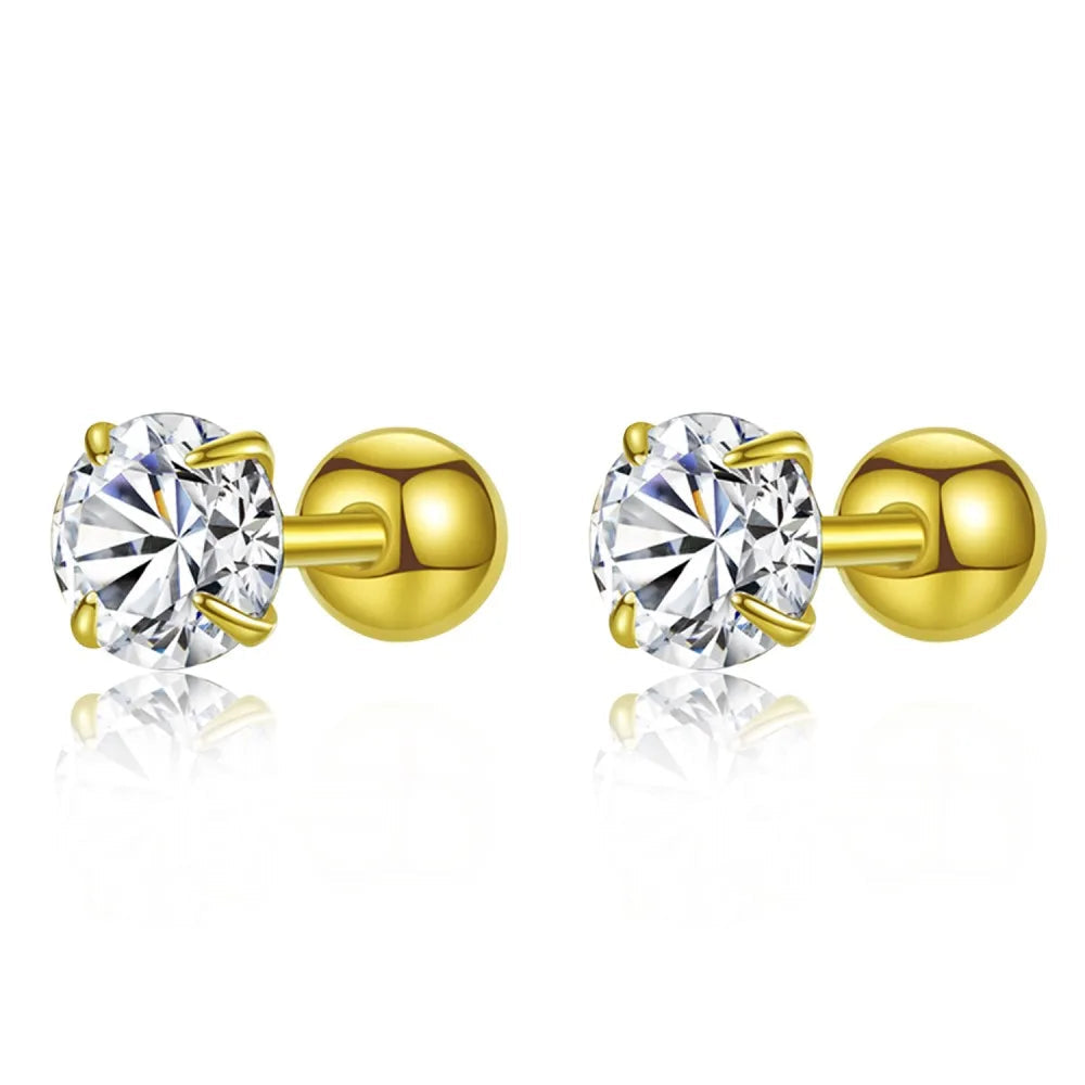 Silver Zircon Round Cut Dots Ear Studs