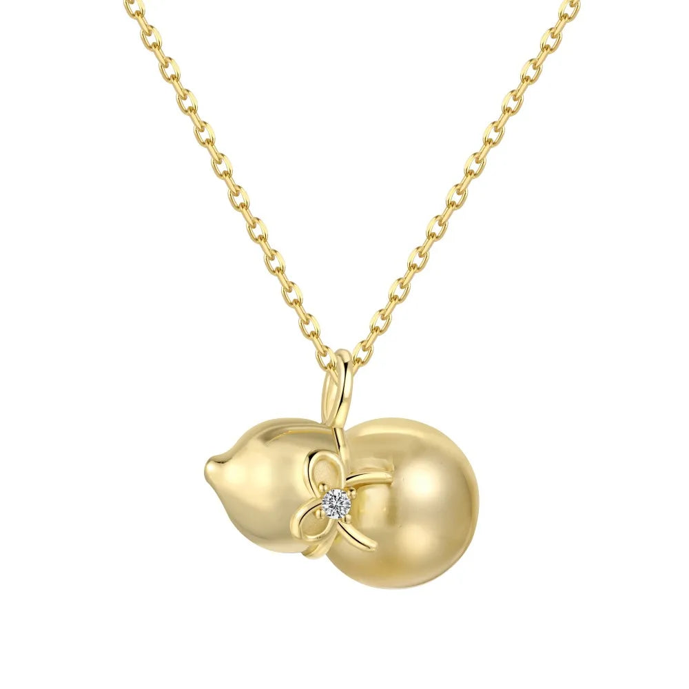 Silver Zircon Round Cut Gourd Pendant Necklace