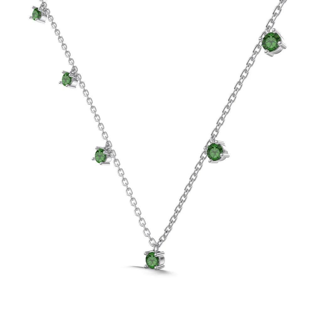 Silver Zircon Round Cut Tassel Chain Necklace