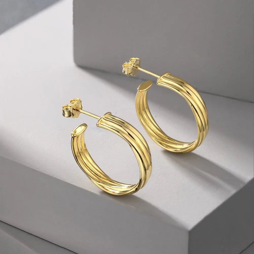 Silver Twisted Layered Hook Ear Hoops