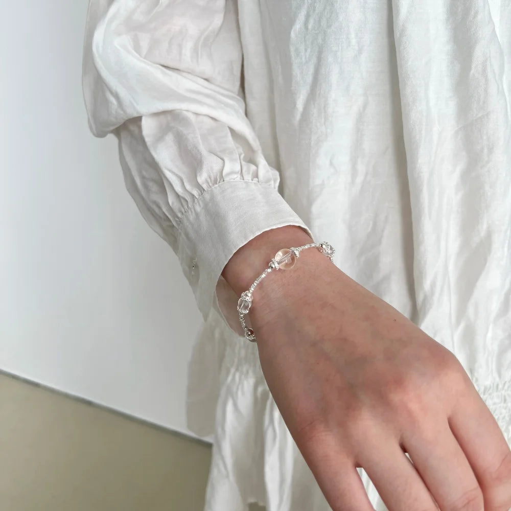 Silver Crystal Round Cut Bangles Beaded Bracelet