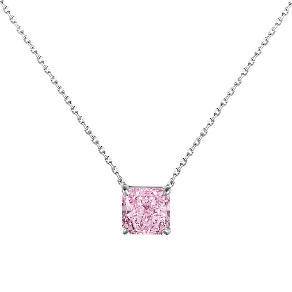 Silver Zircon Princess Cut Solitaire Pendant Necklace