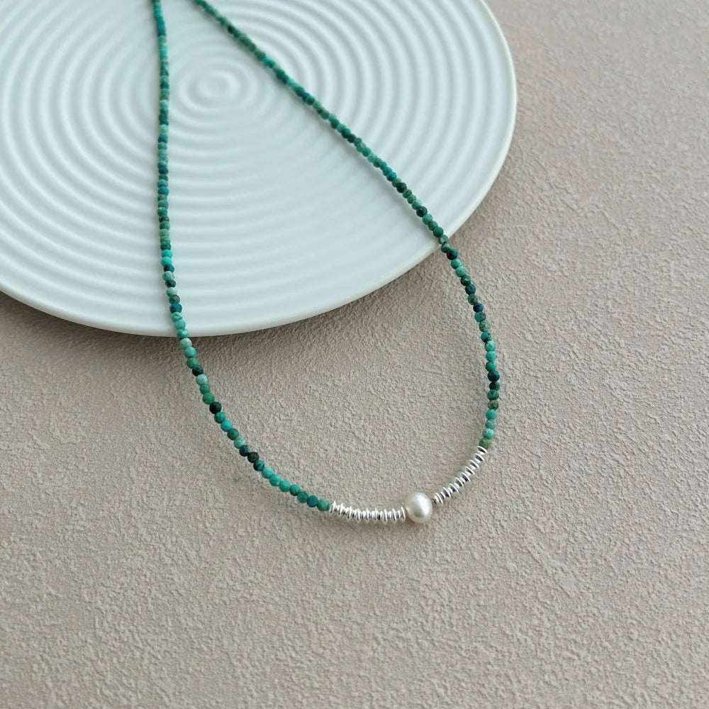 Silver Pearl Simple Beaded Necklace