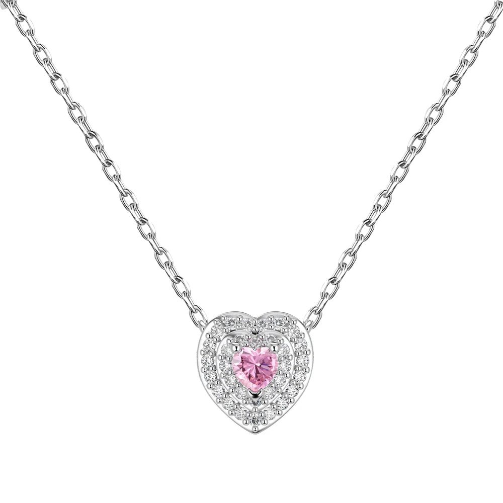 Silver Zircon Heart Cut Iced Heart Pendant Necklace
