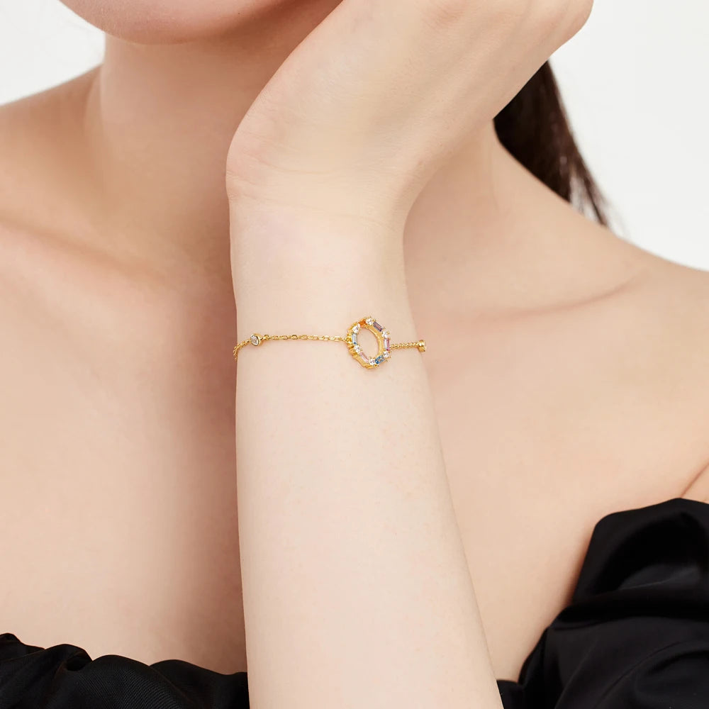 Silver Zircon Baguette Cut Hexagon Chain Bracelet