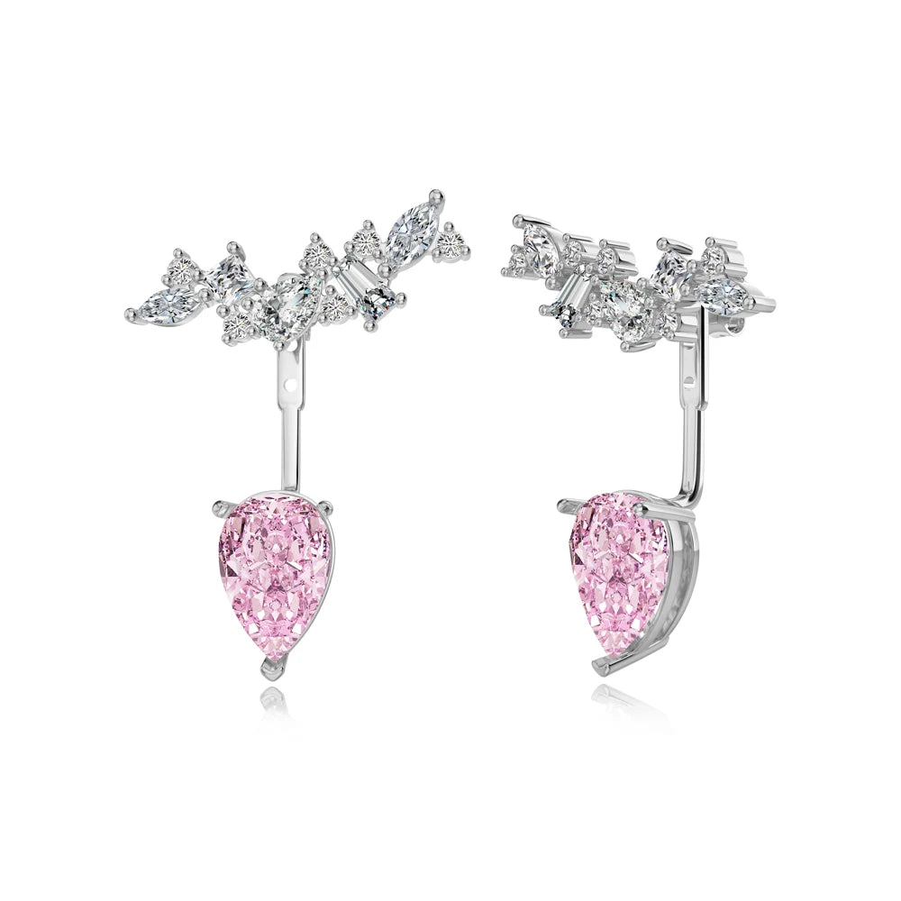 Silver Zircon Pear Cut Irregular Stacked Ear Studs
