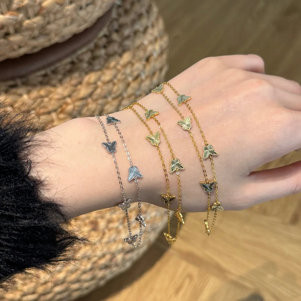 Silver Brushed Layered Butterfly Chain Necklace