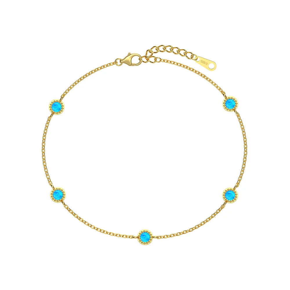 Silver Opal Round Cut Dots Chain Bracelet