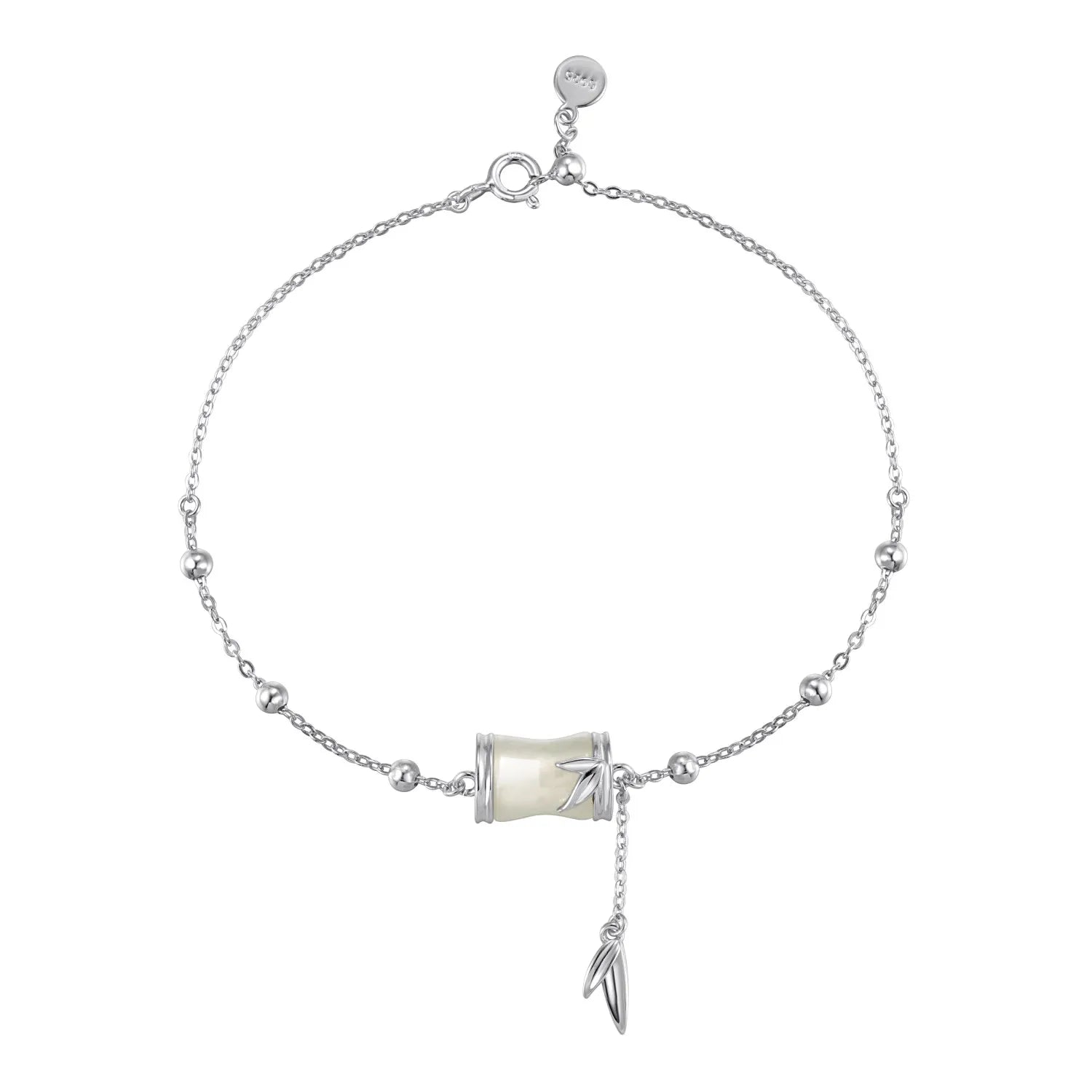Silver Jade Cut Bamboo Beaded Bracelet