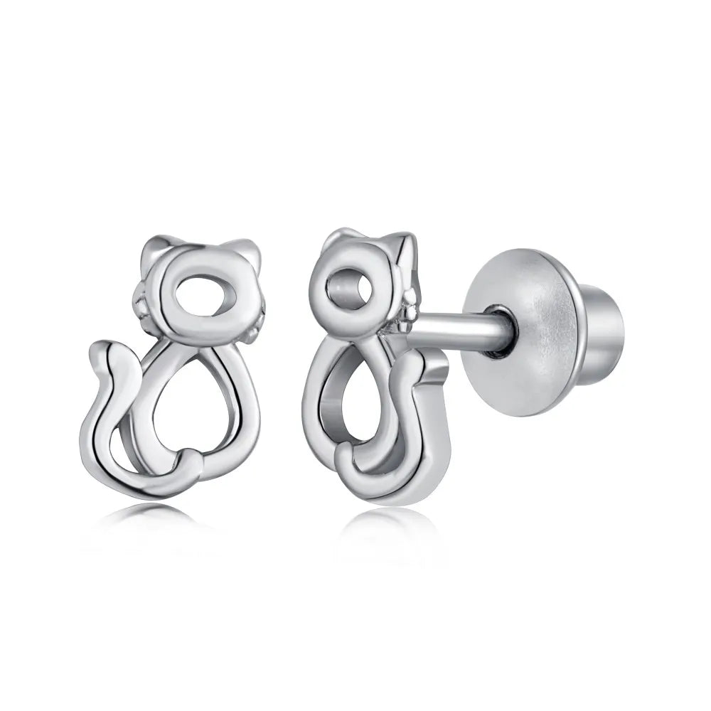 Silver Hollow Cat Ear Studs