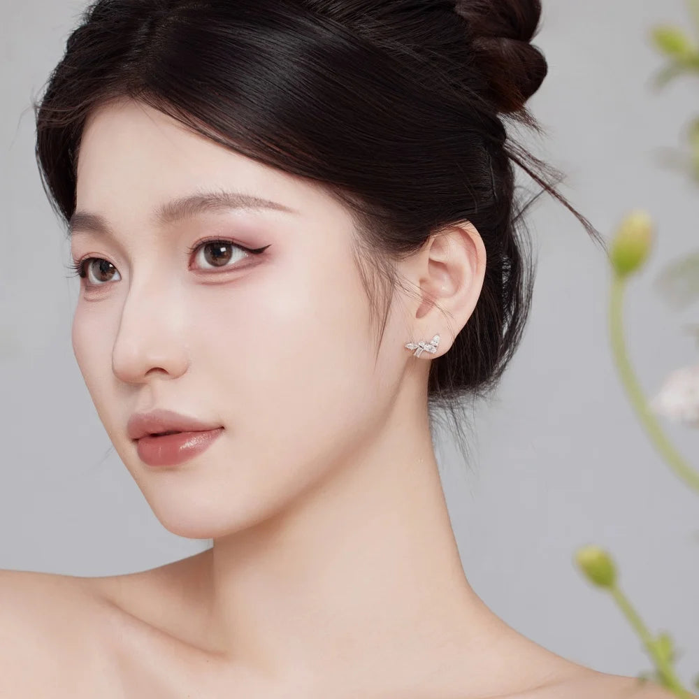 Silver Zircon Pear Cut Irregular Ear Studs